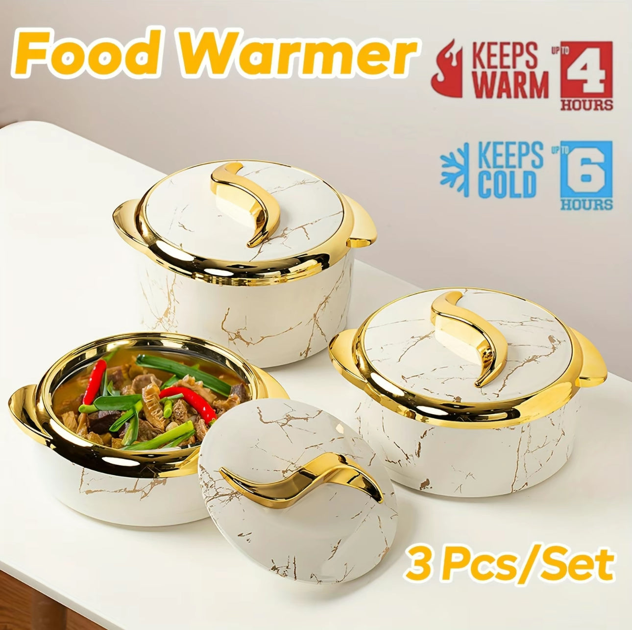 3 Pcs Golden Touch Food Warmer